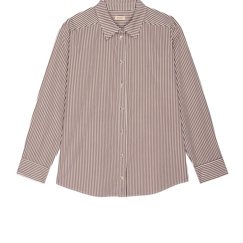 Donni The Pop Button Down in Espresso Stripe